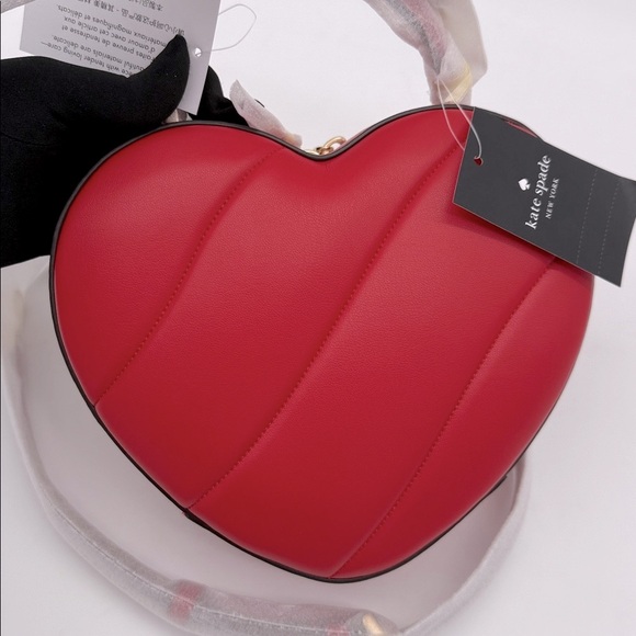Kate Spade Love Shack Quilted 3D Heart Crossbody Ruby Red - Picture 2 of 16
